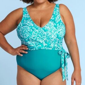 L.L. Bean x Summersalt The Perfect Wrap One Piece Swimsuit 22 Plus Batik